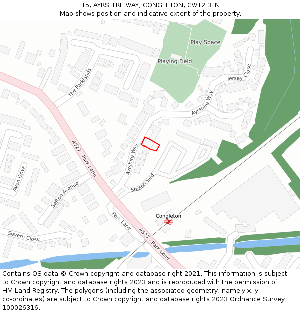 15, AYRSHIRE WAY, CONGLETON, CW12 3TN: Location map and indicative extent of plot