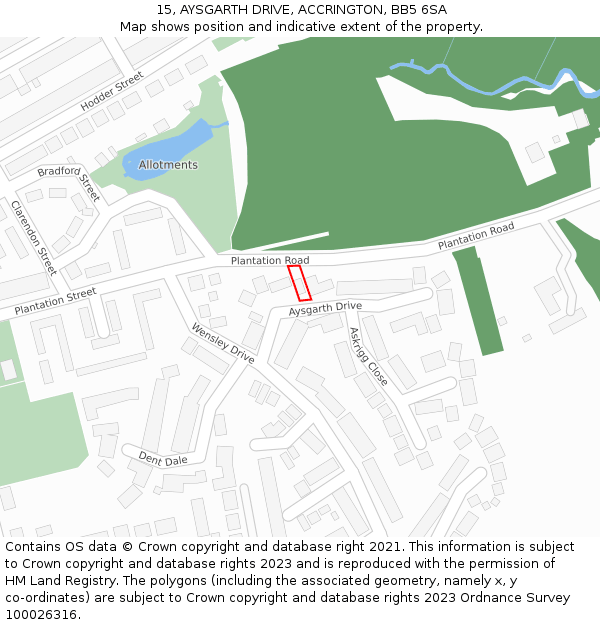 15, AYSGARTH DRIVE, ACCRINGTON, BB5 6SA: Location map and indicative extent of plot