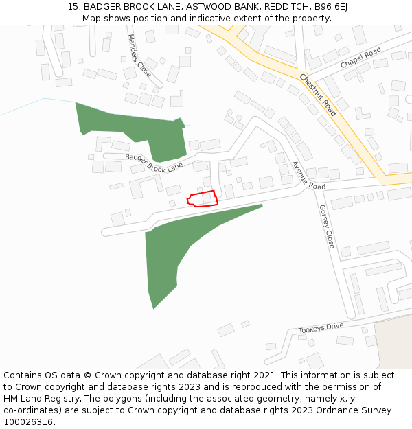 15, BADGER BROOK LANE, ASTWOOD BANK, REDDITCH, B96 6EJ: Location map and indicative extent of plot