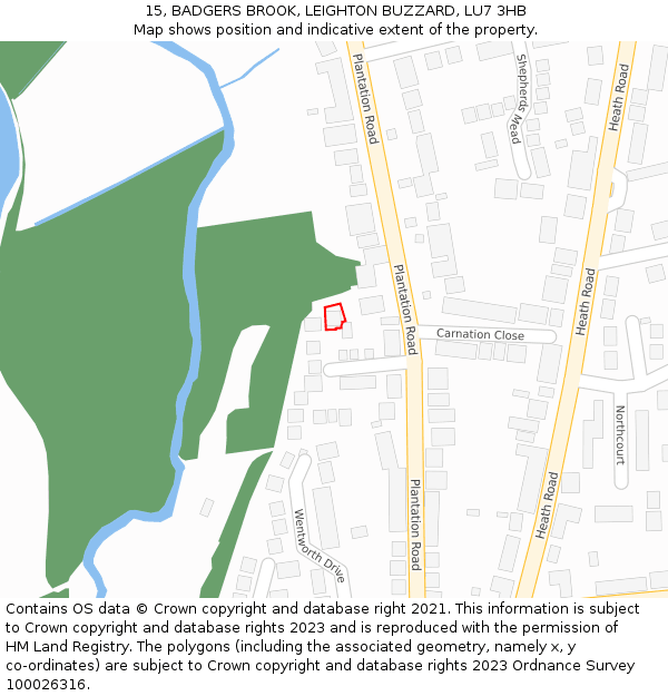 15, BADGERS BROOK, LEIGHTON BUZZARD, LU7 3HB: Location map and indicative extent of plot