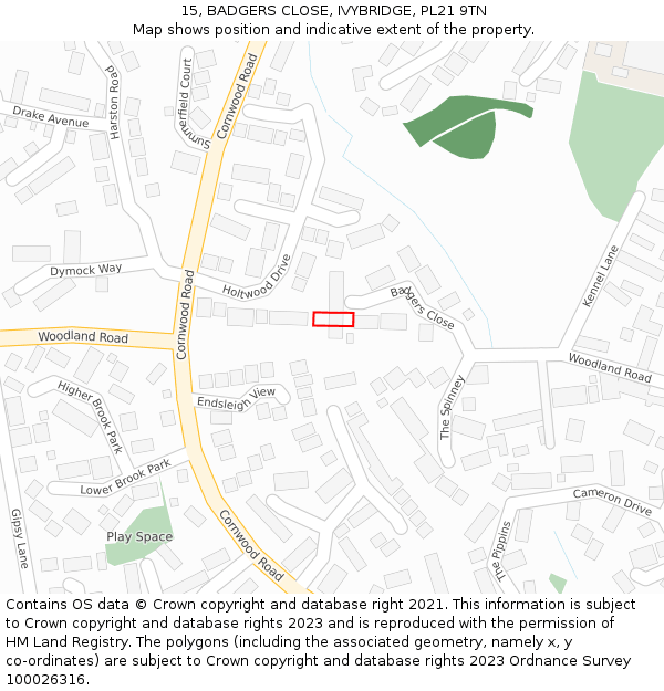 15, BADGERS CLOSE, IVYBRIDGE, PL21 9TN: Location map and indicative extent of plot