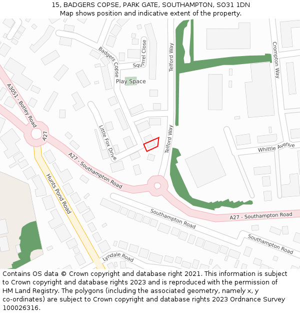15, BADGERS COPSE, PARK GATE, SOUTHAMPTON, SO31 1DN: Location map and indicative extent of plot
