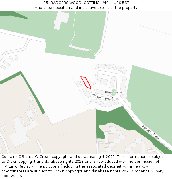 15, BADGERS WOOD, COTTINGHAM, HU16 5ST: Location map and indicative extent of plot
