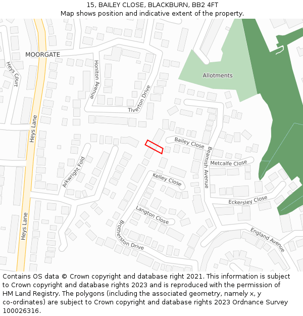 15, BAILEY CLOSE, BLACKBURN, BB2 4FT: Location map and indicative extent of plot