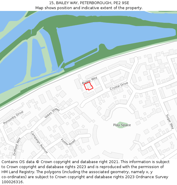 15, BAILEY WAY, PETERBOROUGH, PE2 9SE: Location map and indicative extent of plot