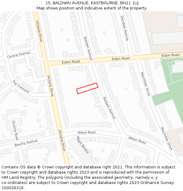 15, BALDWIN AVENUE, EASTBOURNE, BN21 1UJ: Location map and indicative extent of plot