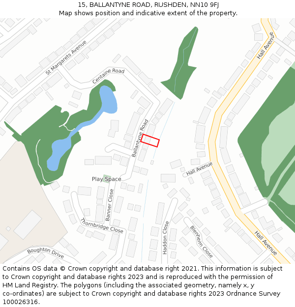 15, BALLANTYNE ROAD, RUSHDEN, NN10 9FJ: Location map and indicative extent of plot