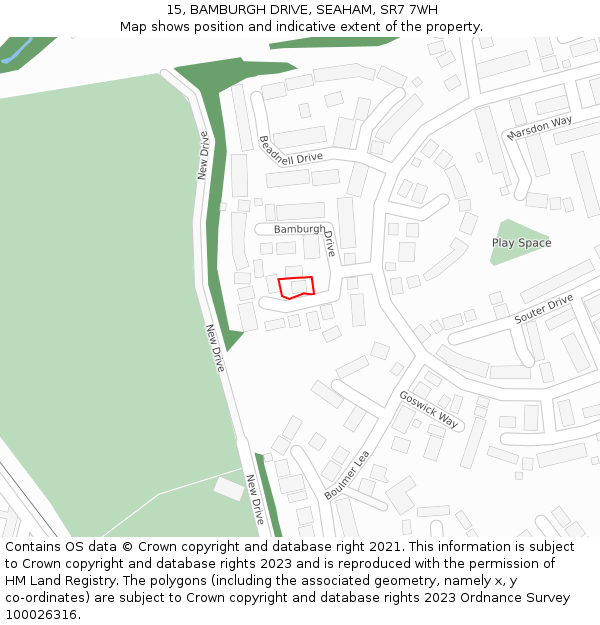 15, BAMBURGH DRIVE, SEAHAM, SR7 7WH: Location map and indicative extent of plot