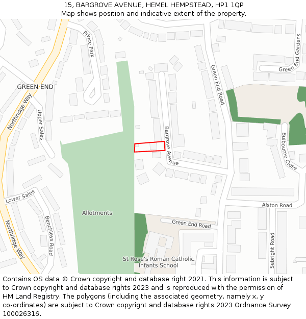 15, BARGROVE AVENUE, HEMEL HEMPSTEAD, HP1 1QP: Location map and indicative extent of plot
