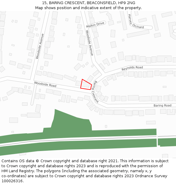 15, BARING CRESCENT, BEACONSFIELD, HP9 2NG: Location map and indicative extent of plot