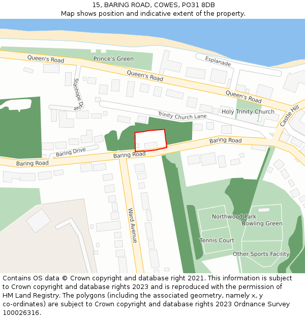 15, BARING ROAD, COWES, PO31 8DB: Location map and indicative extent of plot