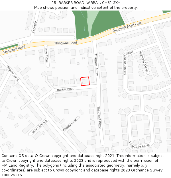 15, BARKER ROAD, WIRRAL, CH61 3XH: Location map and indicative extent of plot