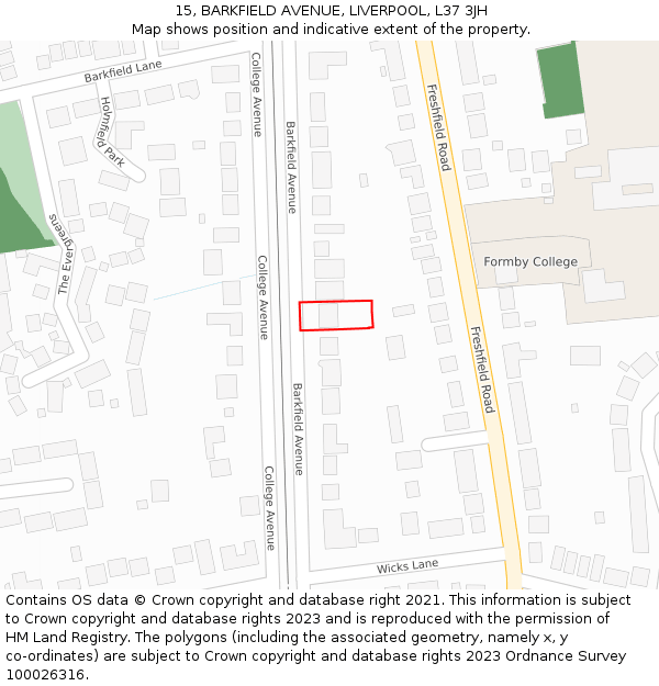 15, BARKFIELD AVENUE, LIVERPOOL, L37 3JH: Location map and indicative extent of plot