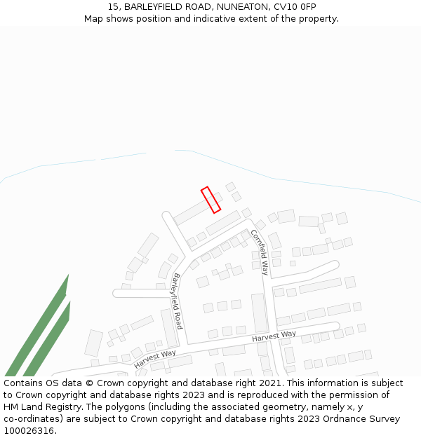 15, BARLEYFIELD ROAD, NUNEATON, CV10 0FP: Location map and indicative extent of plot