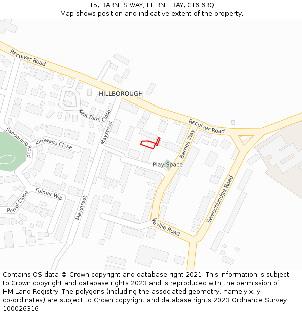 15, BARNES WAY, HERNE BAY, CT6 6RQ: Location map and indicative extent of plot