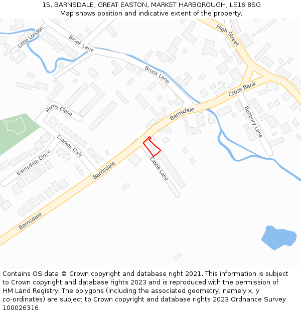 15, BARNSDALE, GREAT EASTON, MARKET HARBOROUGH, LE16 8SG: Location map and indicative extent of plot