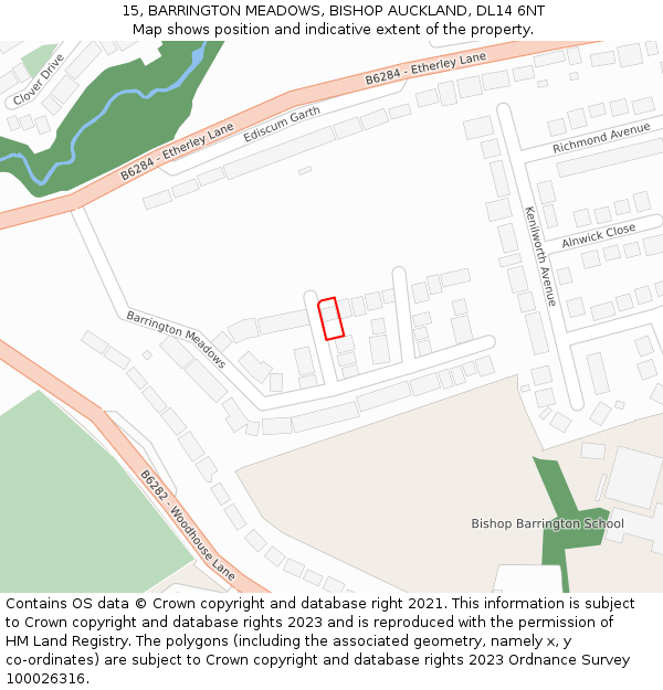 15, BARRINGTON MEADOWS, BISHOP AUCKLAND, DL14 6NT: Location map and indicative extent of plot