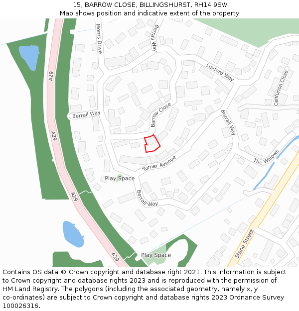 15, BARROW CLOSE, BILLINGSHURST, RH14 9SW: Location map and indicative extent of plot