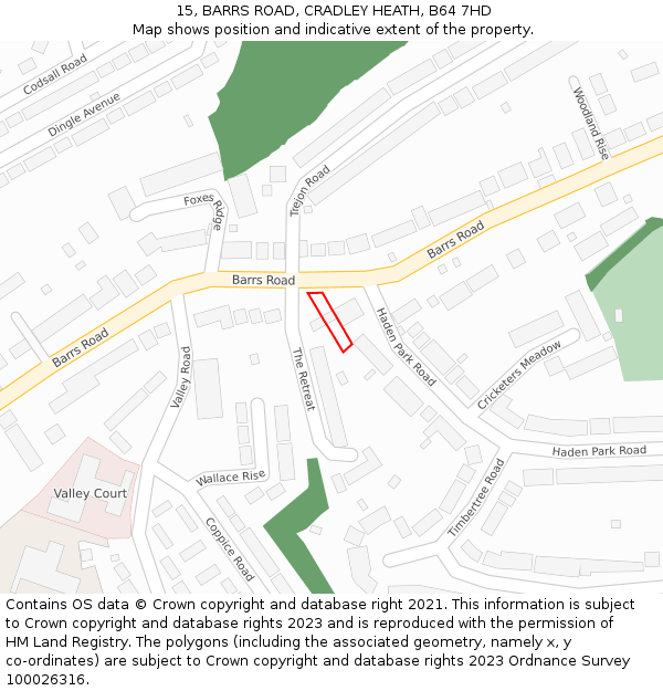 15, BARRS ROAD, CRADLEY HEATH, B64 7HD: Location map and indicative extent of plot