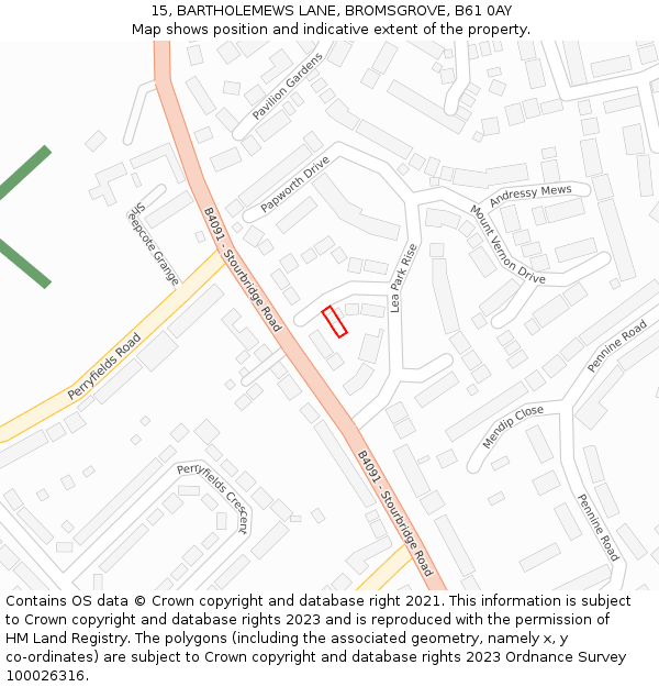 15, BARTHOLEMEWS LANE, BROMSGROVE, B61 0AY: Location map and indicative extent of plot