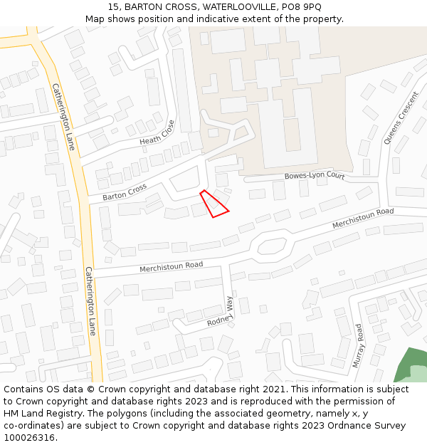 15, BARTON CROSS, WATERLOOVILLE, PO8 9PQ: Location map and indicative extent of plot