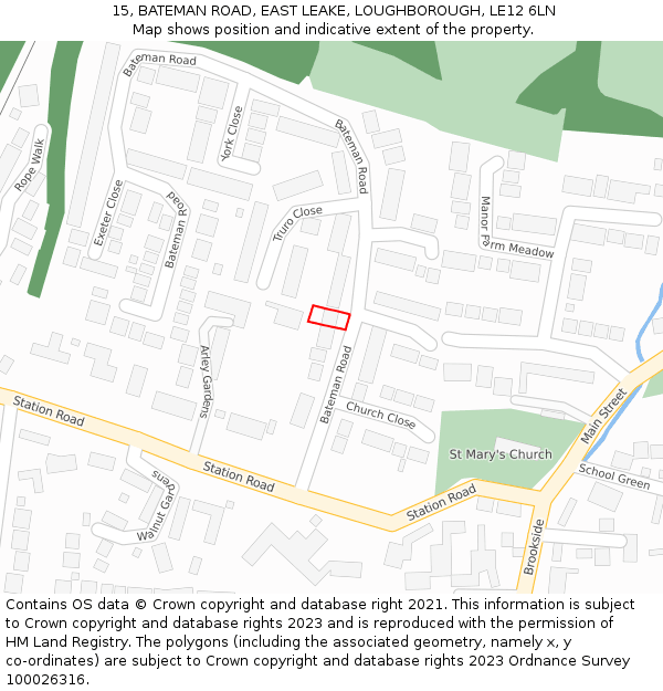 15, BATEMAN ROAD, EAST LEAKE, LOUGHBOROUGH, LE12 6LN: Location map and indicative extent of plot