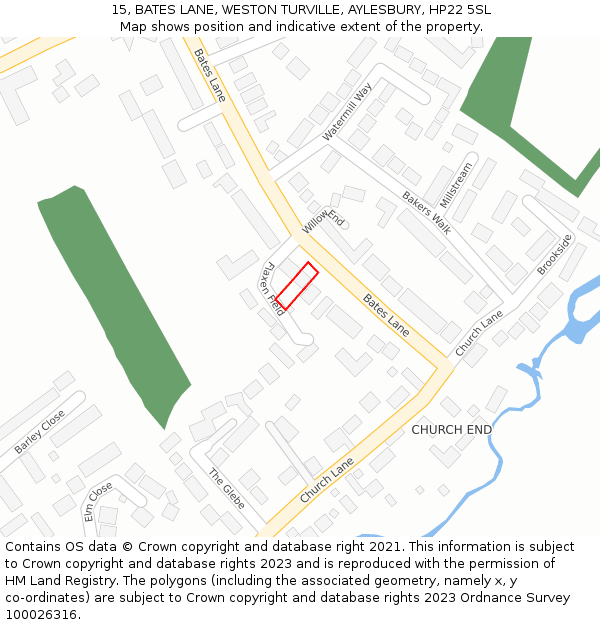 15, BATES LANE, WESTON TURVILLE, AYLESBURY, HP22 5SL: Location map and indicative extent of plot