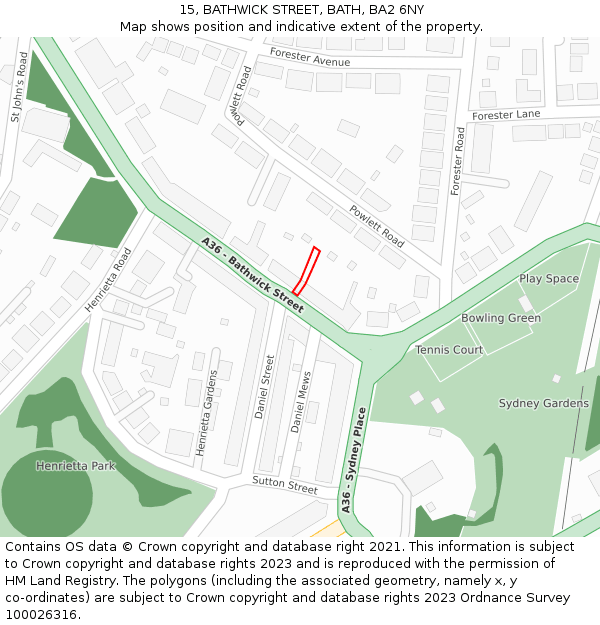 15, BATHWICK STREET, BATH, BA2 6NY: Location map and indicative extent of plot