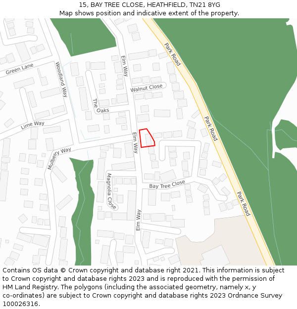 15, BAY TREE CLOSE, HEATHFIELD, TN21 8YG: Location map and indicative extent of plot