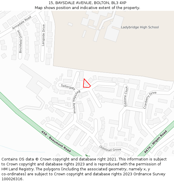 15, BAYSDALE AVENUE, BOLTON, BL3 4XP: Location map and indicative extent of plot