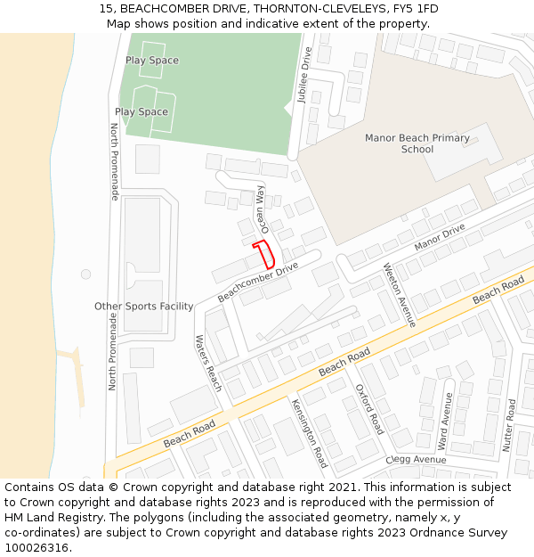 15, BEACHCOMBER DRIVE, THORNTON-CLEVELEYS, FY5 1FD: Location map and indicative extent of plot