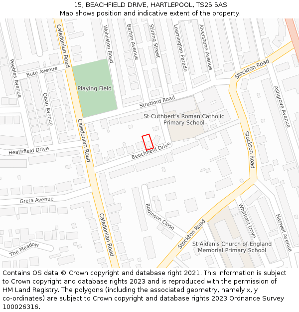 15, BEACHFIELD DRIVE, HARTLEPOOL, TS25 5AS: Location map and indicative extent of plot