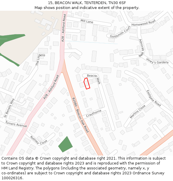 15, BEACON WALK, TENTERDEN, TN30 6SF: Location map and indicative extent of plot