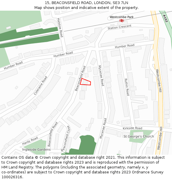 15, BEACONSFIELD ROAD, LONDON, SE3 7LN: Location map and indicative extent of plot