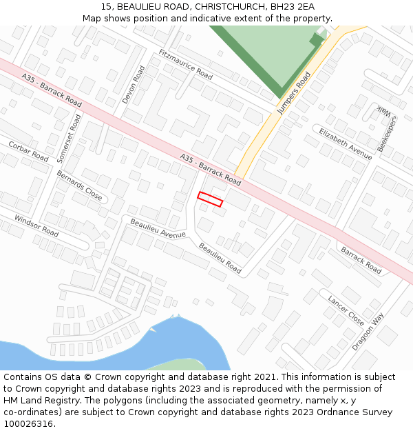 15, BEAULIEU ROAD, CHRISTCHURCH, BH23 2EA: Location map and indicative extent of plot