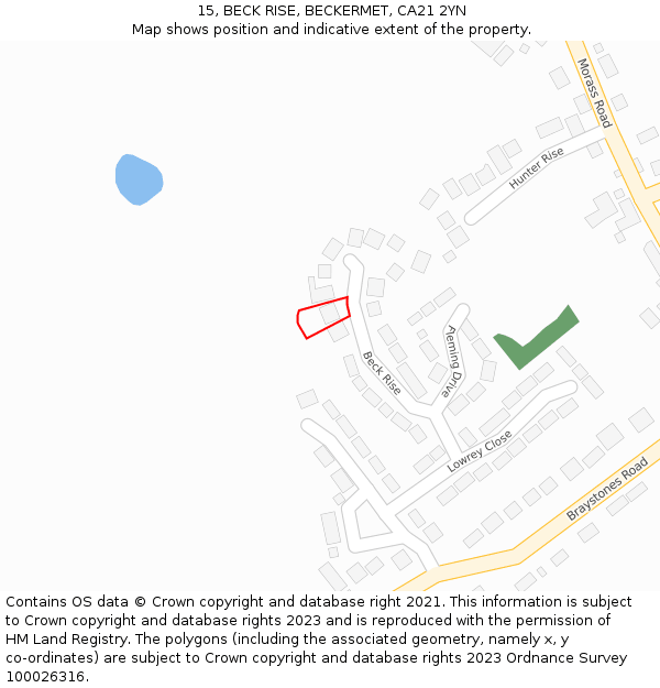 15, BECK RISE, BECKERMET, CA21 2YN: Location map and indicative extent of plot