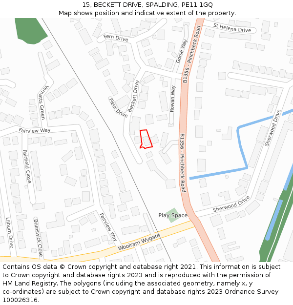 15, BECKETT DRIVE, SPALDING, PE11 1GQ: Location map and indicative extent of plot