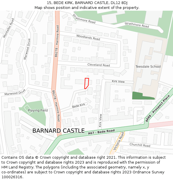 15, BEDE KIRK, BARNARD CASTLE, DL12 8DJ: Location map and indicative extent of plot