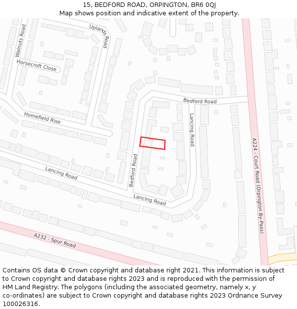 15, BEDFORD ROAD, ORPINGTON, BR6 0QJ: Location map and indicative extent of plot