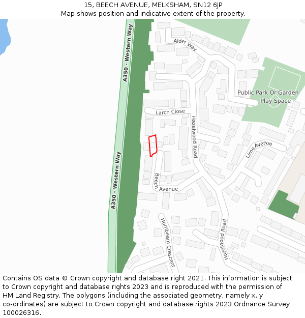 15, BEECH AVENUE, MELKSHAM, SN12 6JP: Location map and indicative extent of plot