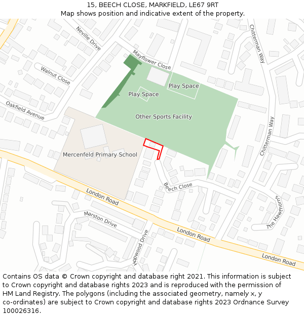 15, BEECH CLOSE, MARKFIELD, LE67 9RT: Location map and indicative extent of plot