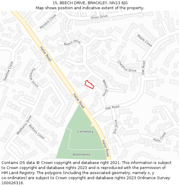 15, BEECH DRIVE, BRACKLEY, NN13 6JG: Location map and indicative extent of plot