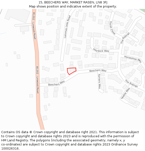 15, BEECHERS WAY, MARKET RASEN, LN8 3FJ: Location map and indicative extent of plot