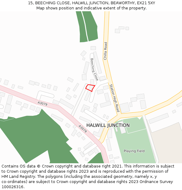 15, BEECHING CLOSE, HALWILL JUNCTION, BEAWORTHY, EX21 5XY: Location map and indicative extent of plot