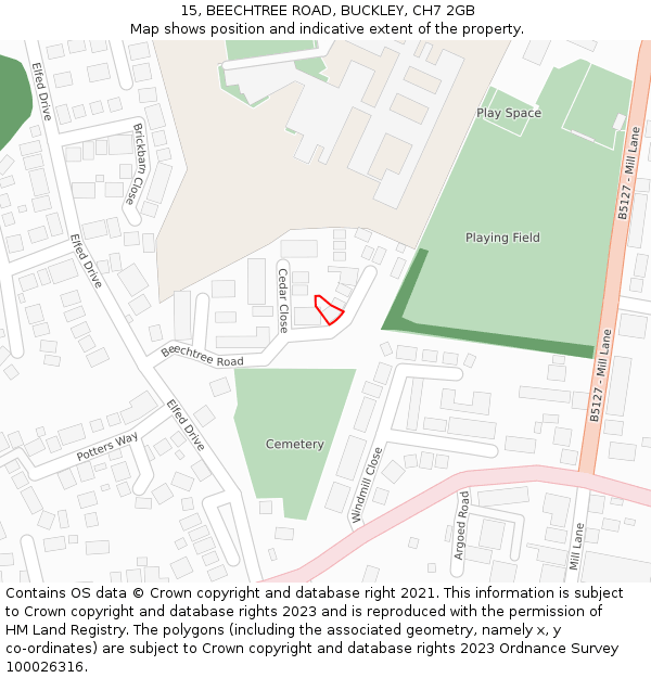 15, BEECHTREE ROAD, BUCKLEY, CH7 2GB: Location map and indicative extent of plot