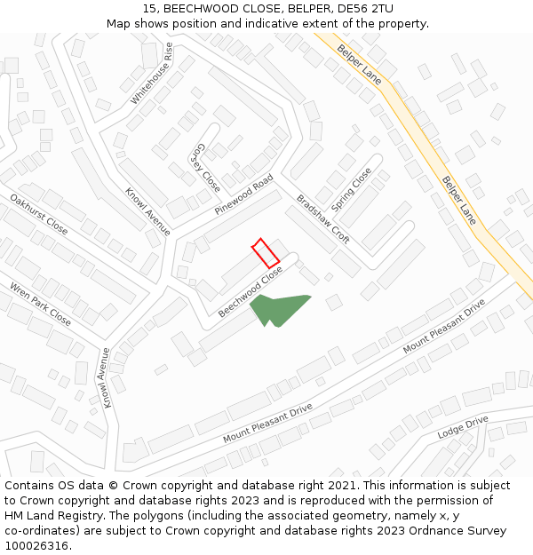 15, BEECHWOOD CLOSE, BELPER, DE56 2TU: Location map and indicative extent of plot