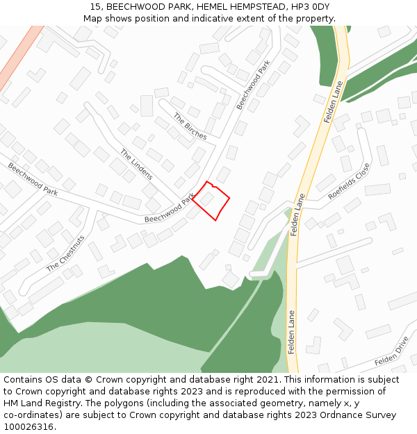 15, BEECHWOOD PARK, HEMEL HEMPSTEAD, HP3 0DY: Location map and indicative extent of plot
