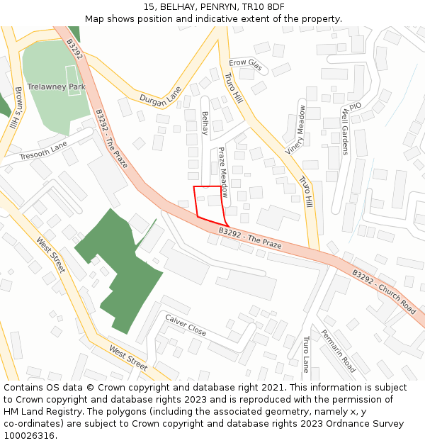 15, BELHAY, PENRYN, TR10 8DF: Location map and indicative extent of plot