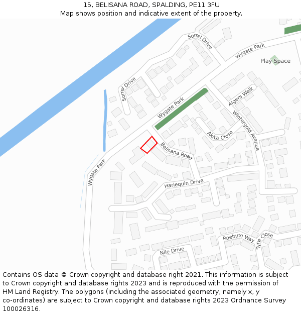 15, BELISANA ROAD, SPALDING, PE11 3FU: Location map and indicative extent of plot