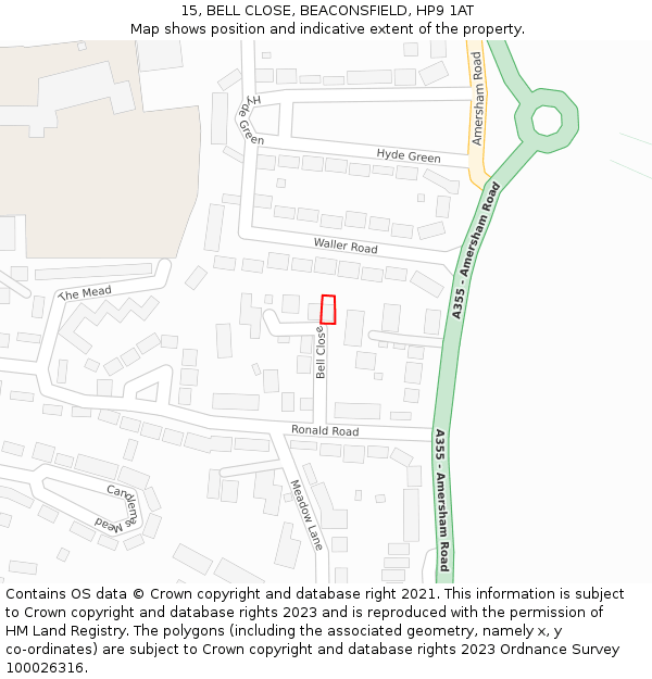 15, BELL CLOSE, BEACONSFIELD, HP9 1AT: Location map and indicative extent of plot